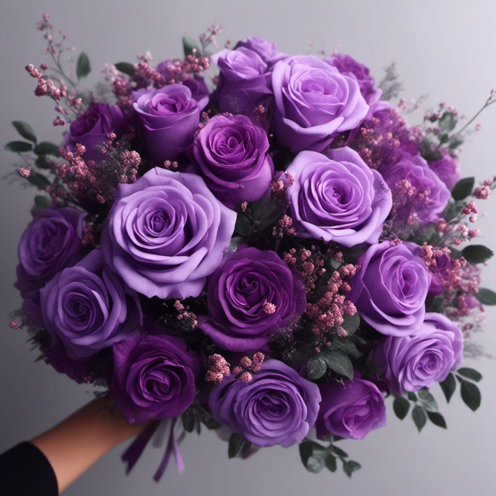 Vibrant Purple Roses in a Delicate Bouquet
