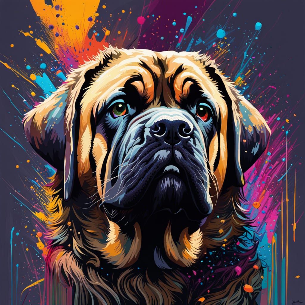 Intricately Detailed Canine in Vibrant Triadic Colors