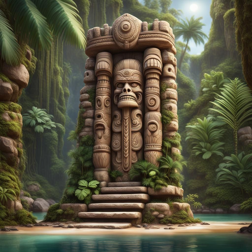 Surreal Tropical Temple of the Ancient Ones in a Fantastical...