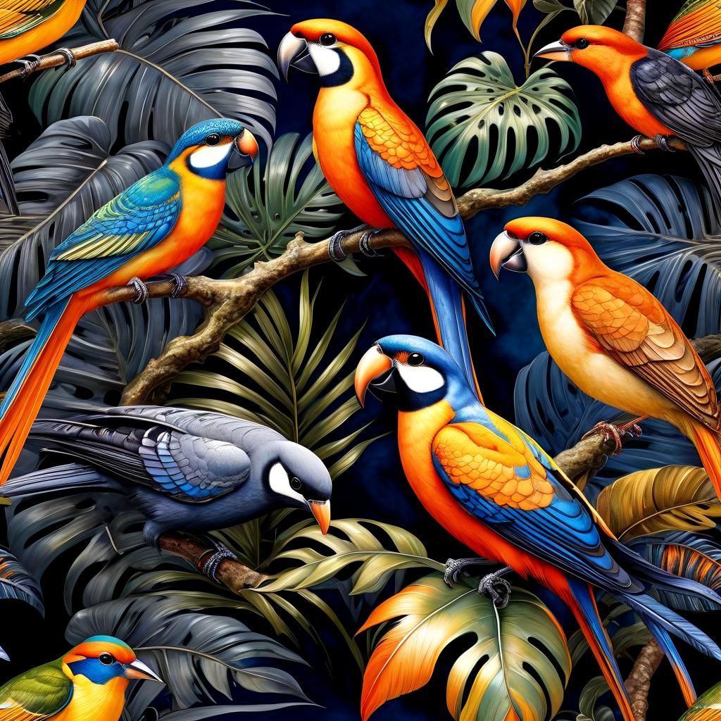 Tropical Birds Paradise in Noir Watercolour