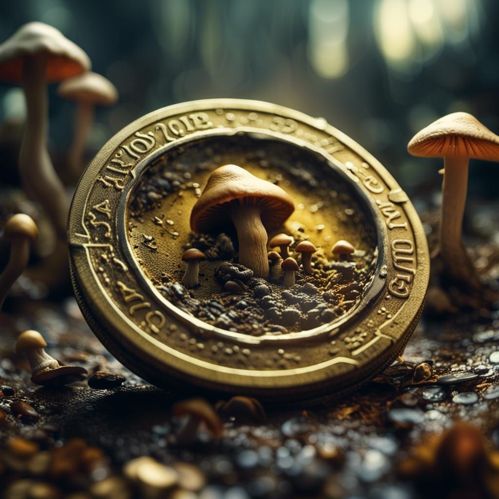 Stunning Rotting Gold Coin Amid Epic Fantasy Landscape