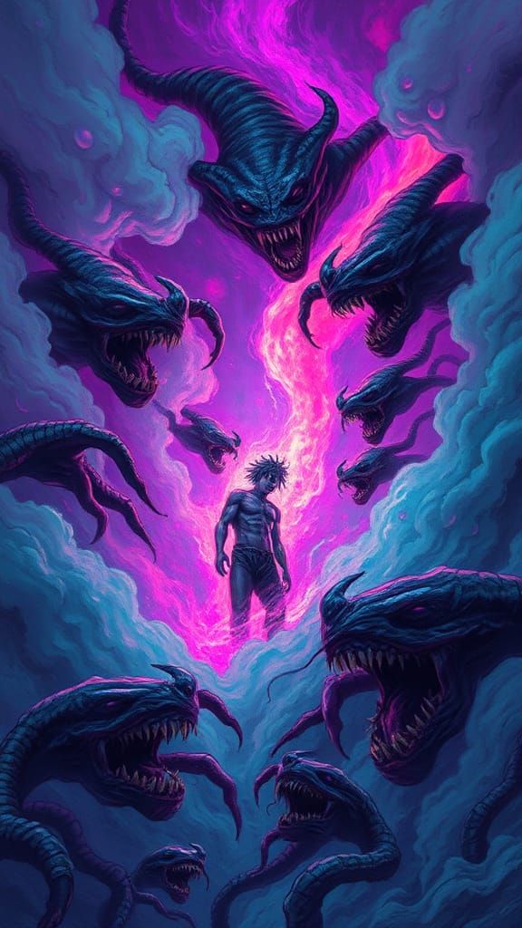 Eldritch Abomination Descends into Vibrant Neon Abyss