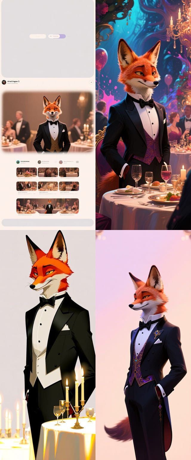 Stylish Fox in Tuxedo at Fantasy Dinner Party