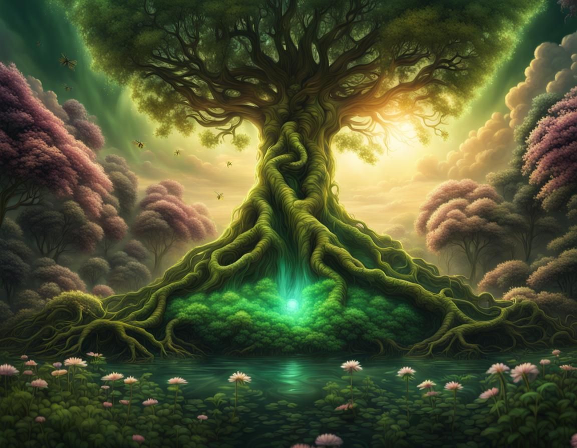 Epic Digital Matte Painting of a Glowing Tree Healing the Pl...