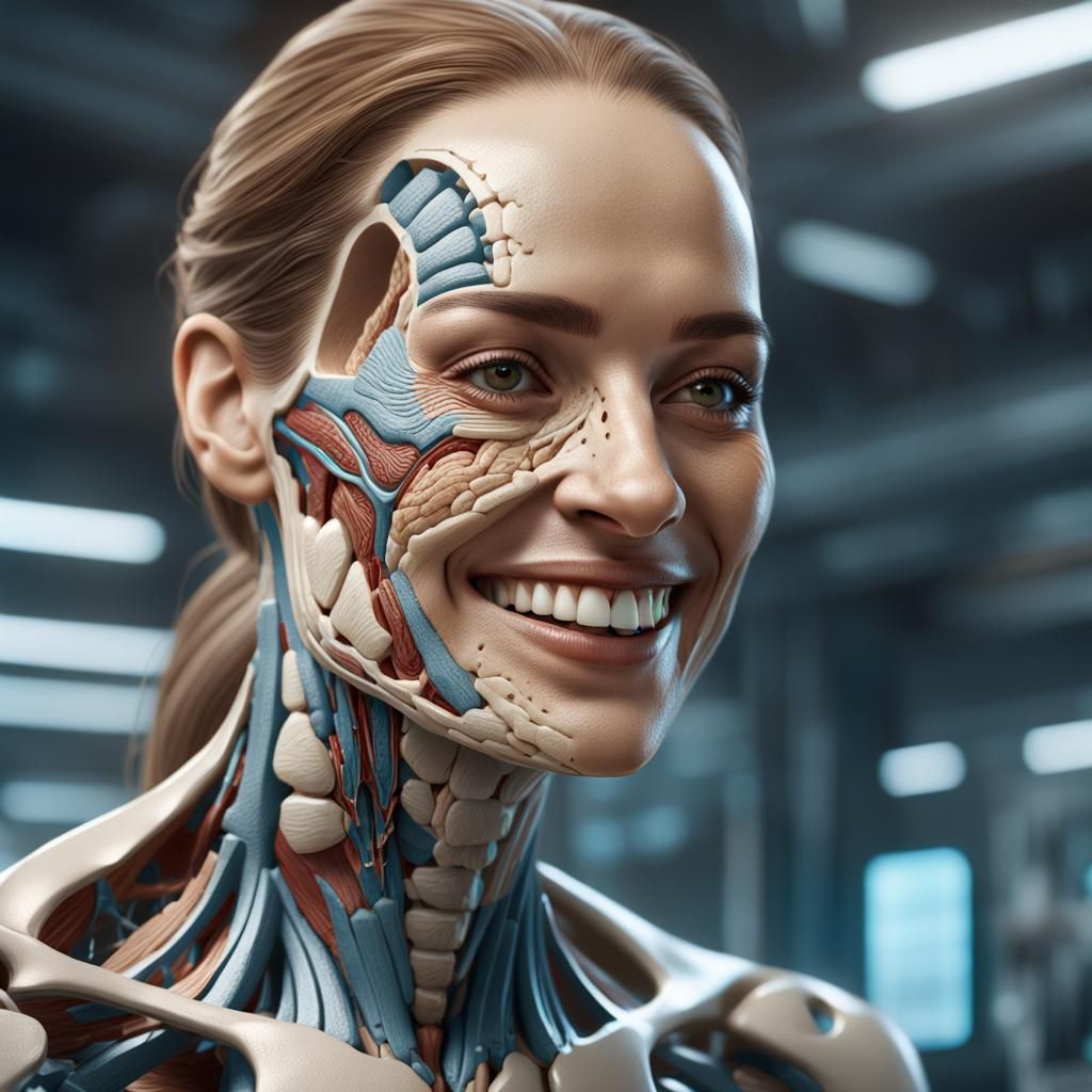 Hyperrealistic Woman Breaking Down in Anatomical Layers