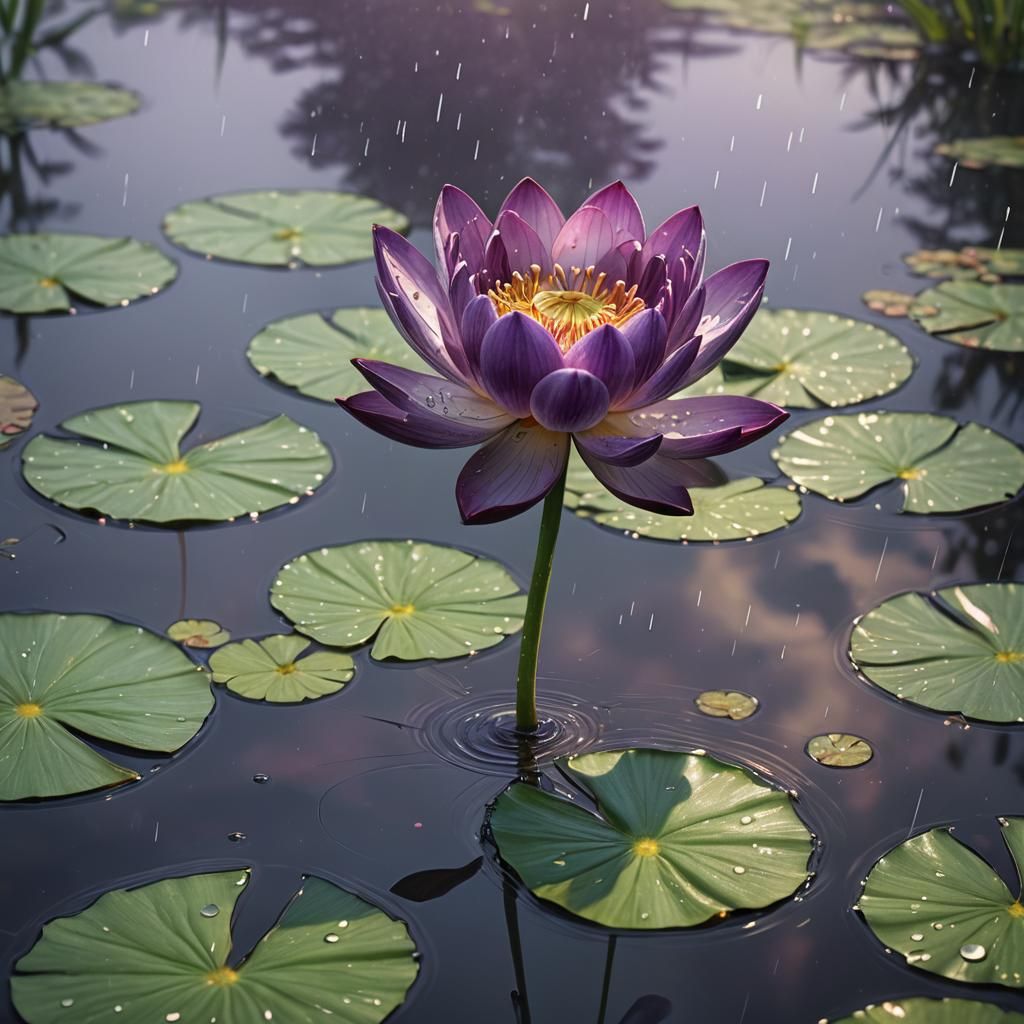 Glass Lotos Blooms in Serene Pond