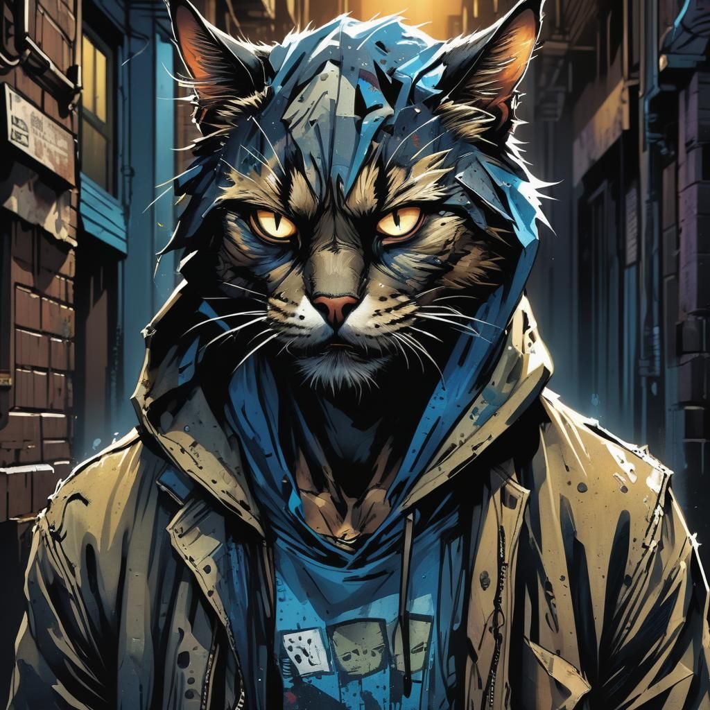Urban Cat Hybrid in Dark Alleyways