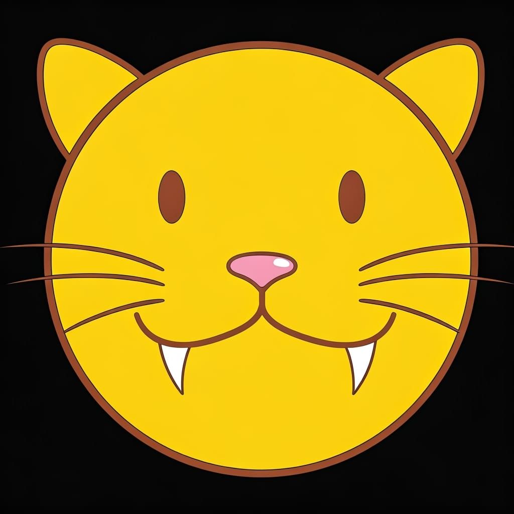 Smiling Yellow Face with Cat Features in Sanrio Style