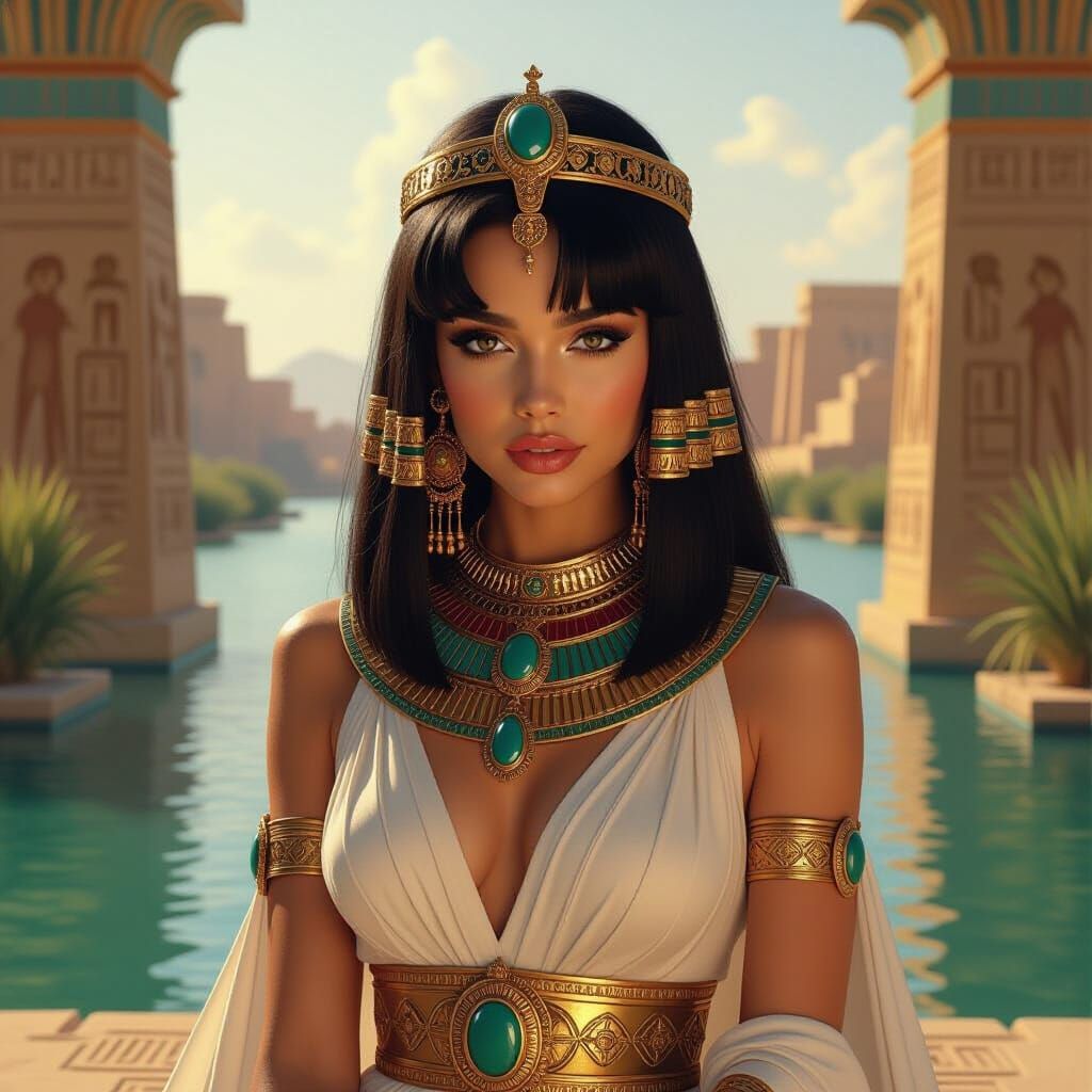 Jenna Ortega as Cleopatra in Egyptian Art Deco Style