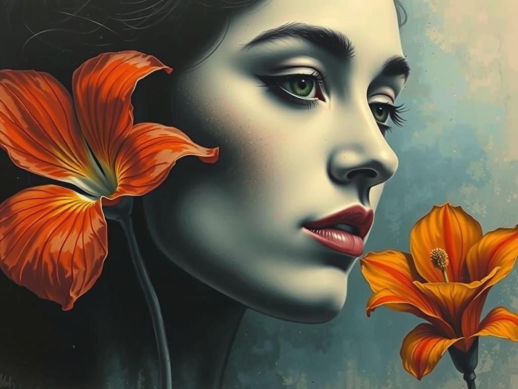 Portrait of Woman with Vintage Bloom