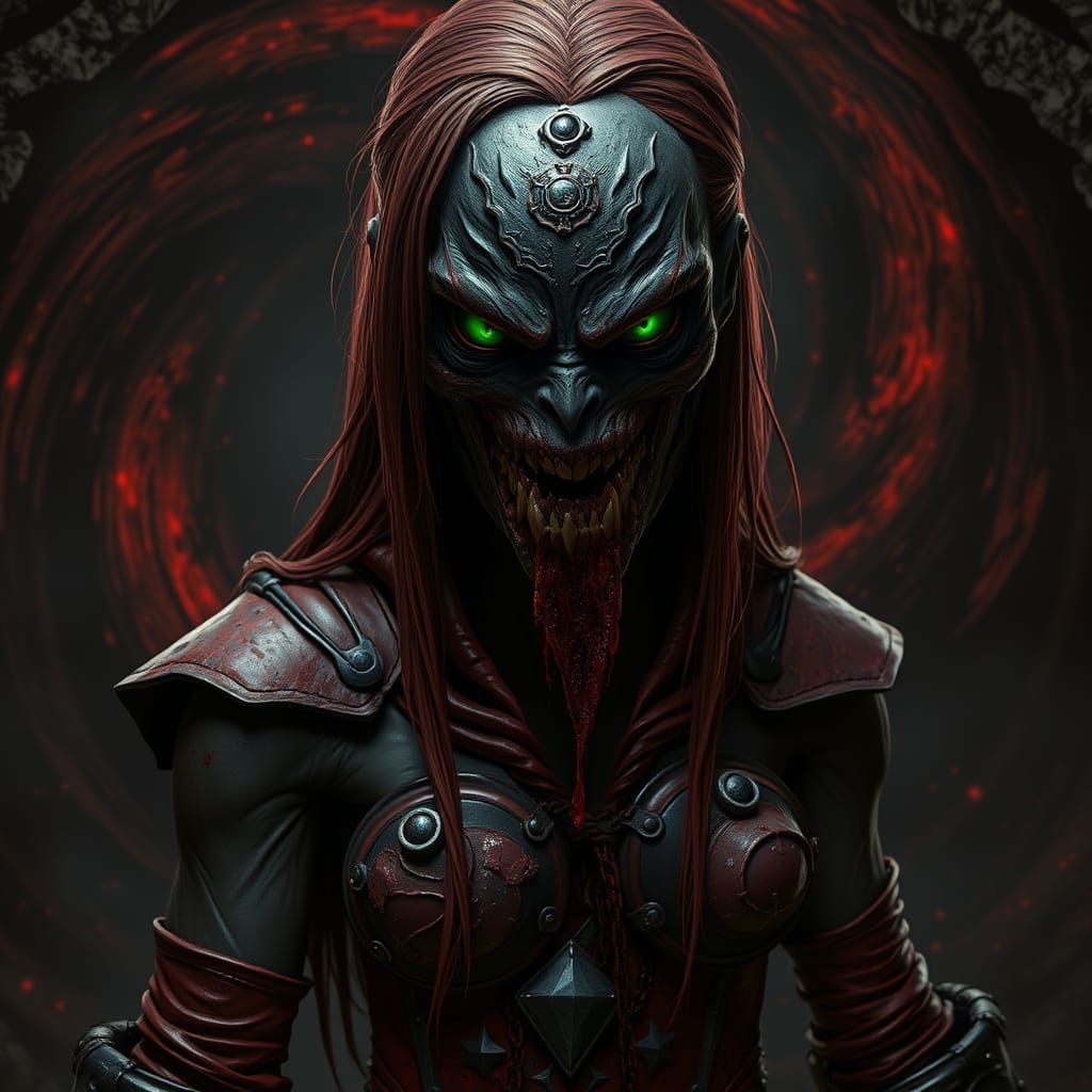 Gothic Digital Vampire Portrait in Crimson Armor