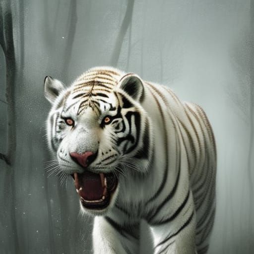 Sinister White Siberian Tiger Art