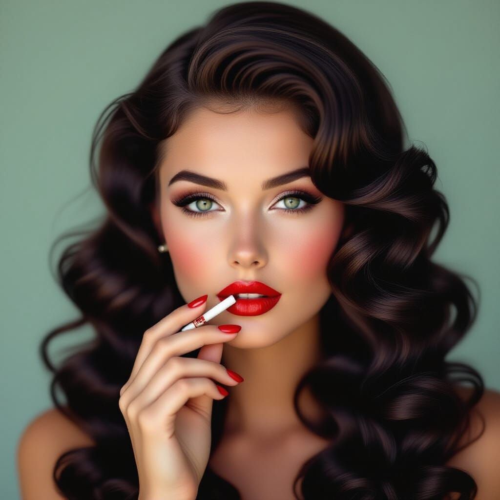 1960s Woman with Bouffant Hair and Red Lipstick