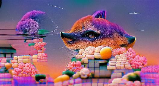 Surreal Synthwave Fox in Kinetic Pointillism Style