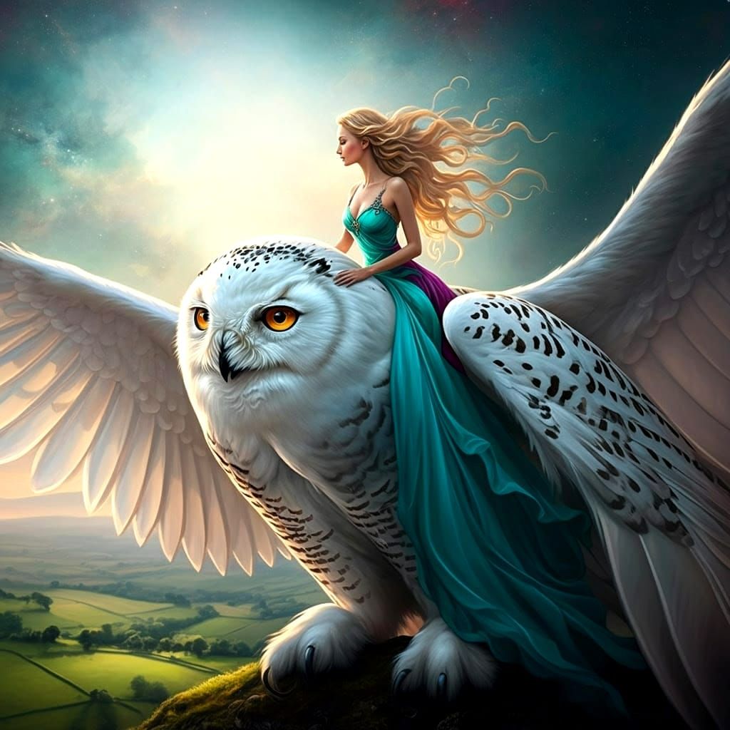 Majestic Snow Owl Spreads Wings in Ethereal English Countrys...
