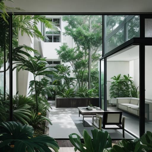 Modernist Architecture Harmonizes with Lush Vegetation in Iv...