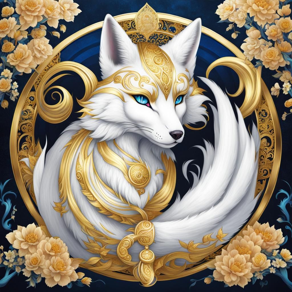Surreal Kitsune Goddess in Shimmering Auroral Hues