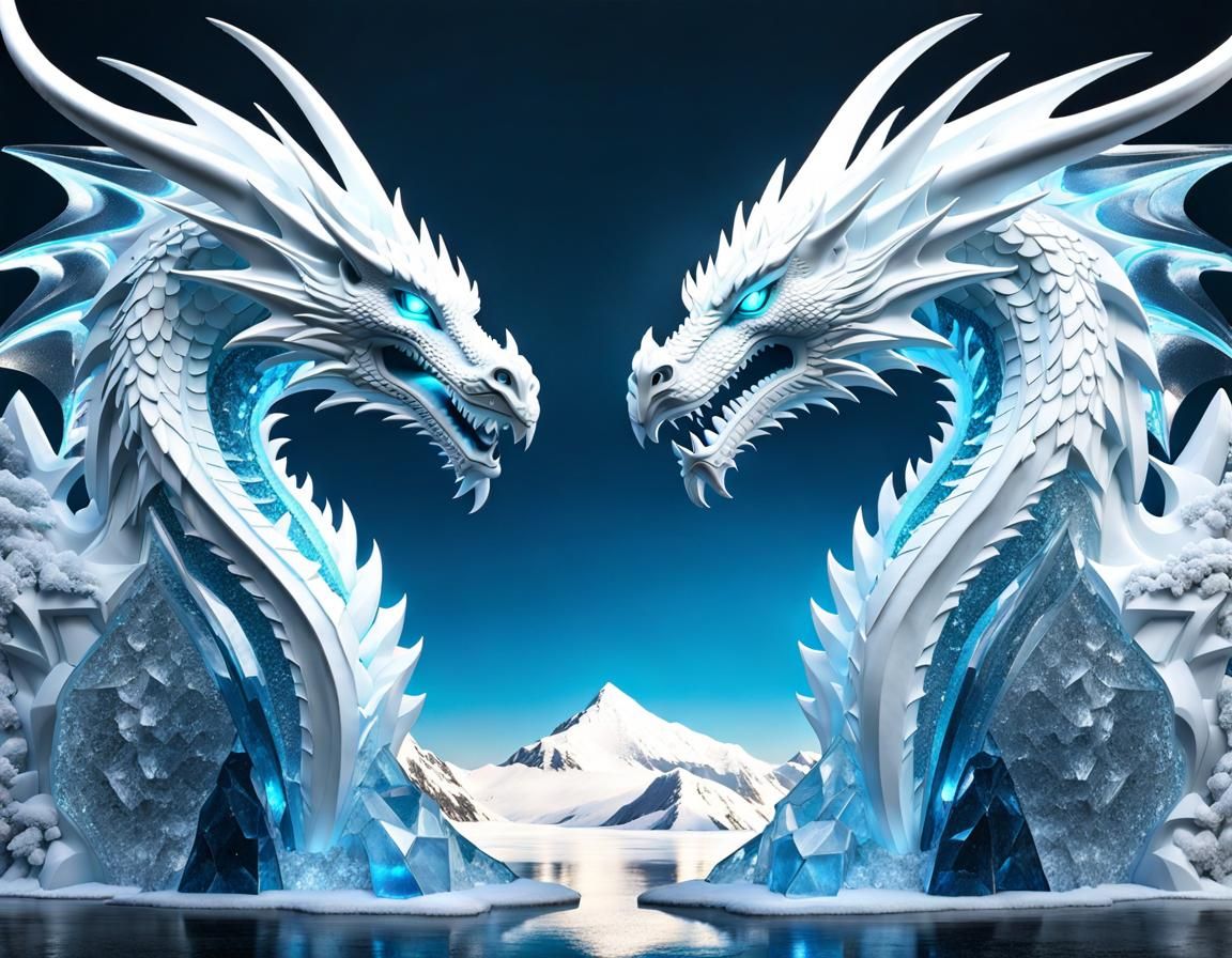 Ice Dragons Emerge from Frosty Landscape in Hyperrealistic D...