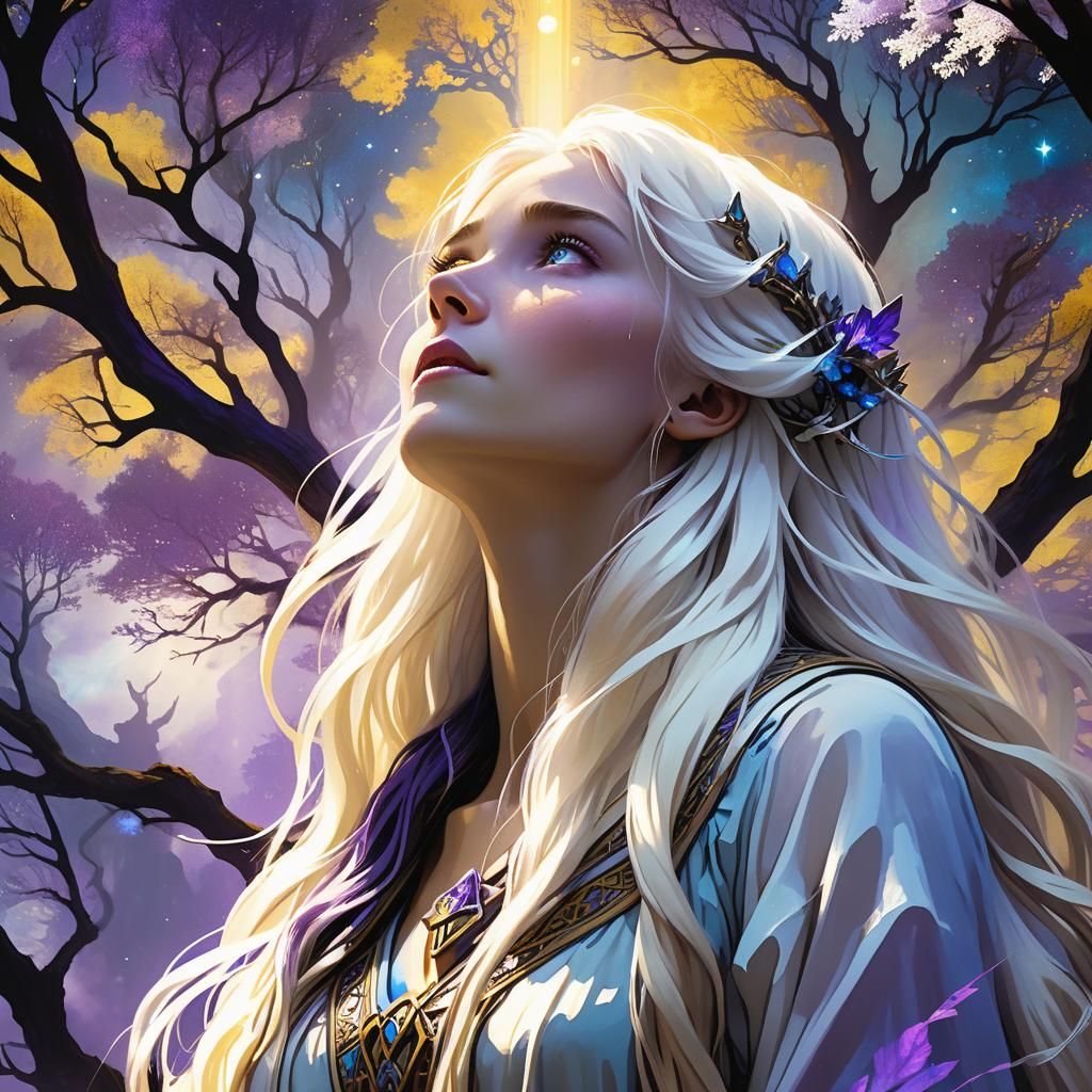 Ethereal Woman Prays to the Gods on Mystical Planet Erra