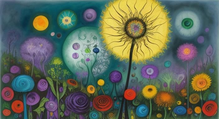 Whimsical Dark Wonderland with Winged Fairies and Vibrant Bl...