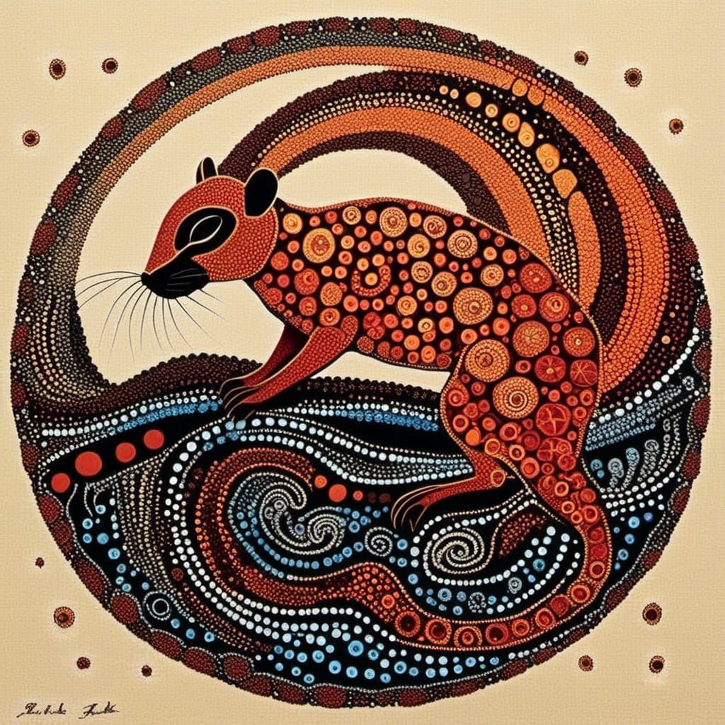 Intricate Dot Art Depiction of a Cheetah in Australian Abori...