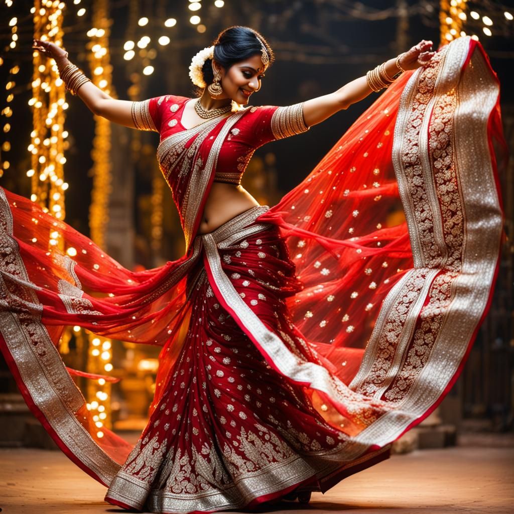 Glowing Indian Dancer in Vibrant Sari