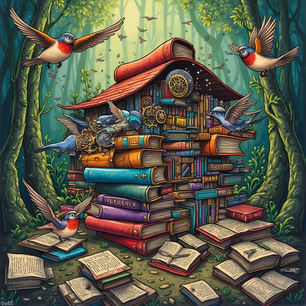 Steampunk Swallows Constructing a Library in Graffiti Art St...