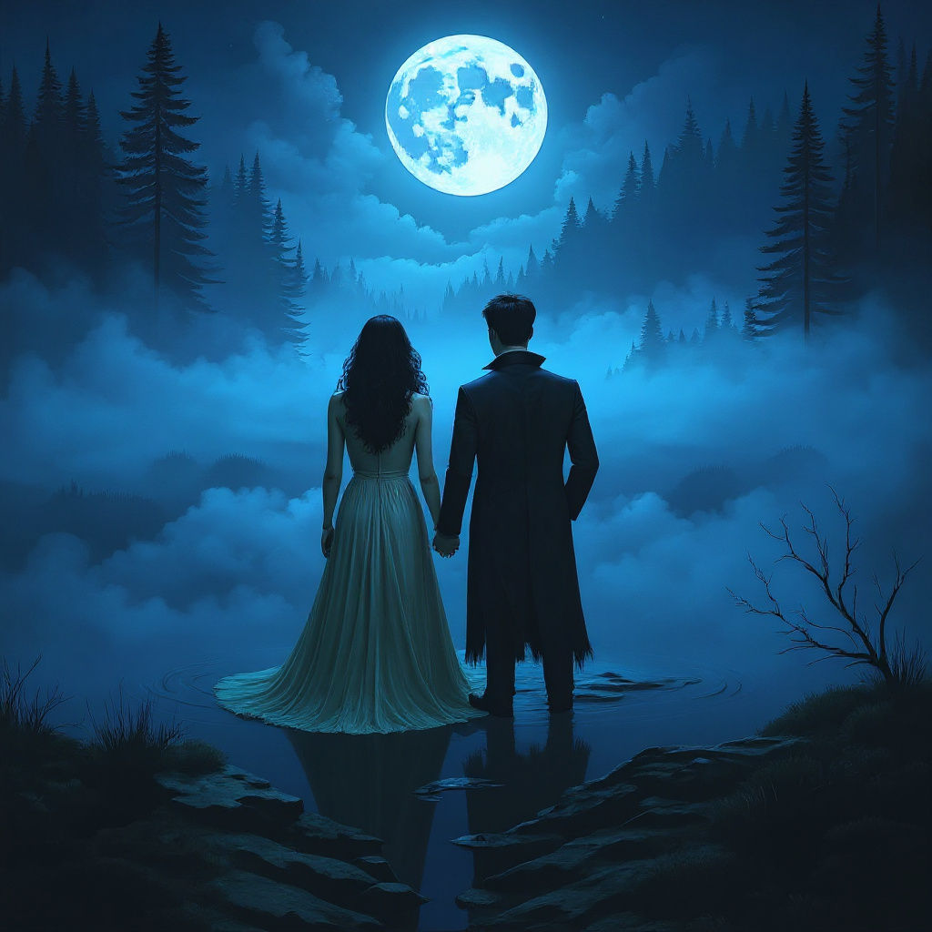 Eerie Lake: Couple at Edge of a Glowing Lake