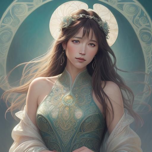 Ethereal Goddess in Art Nouveau Glow