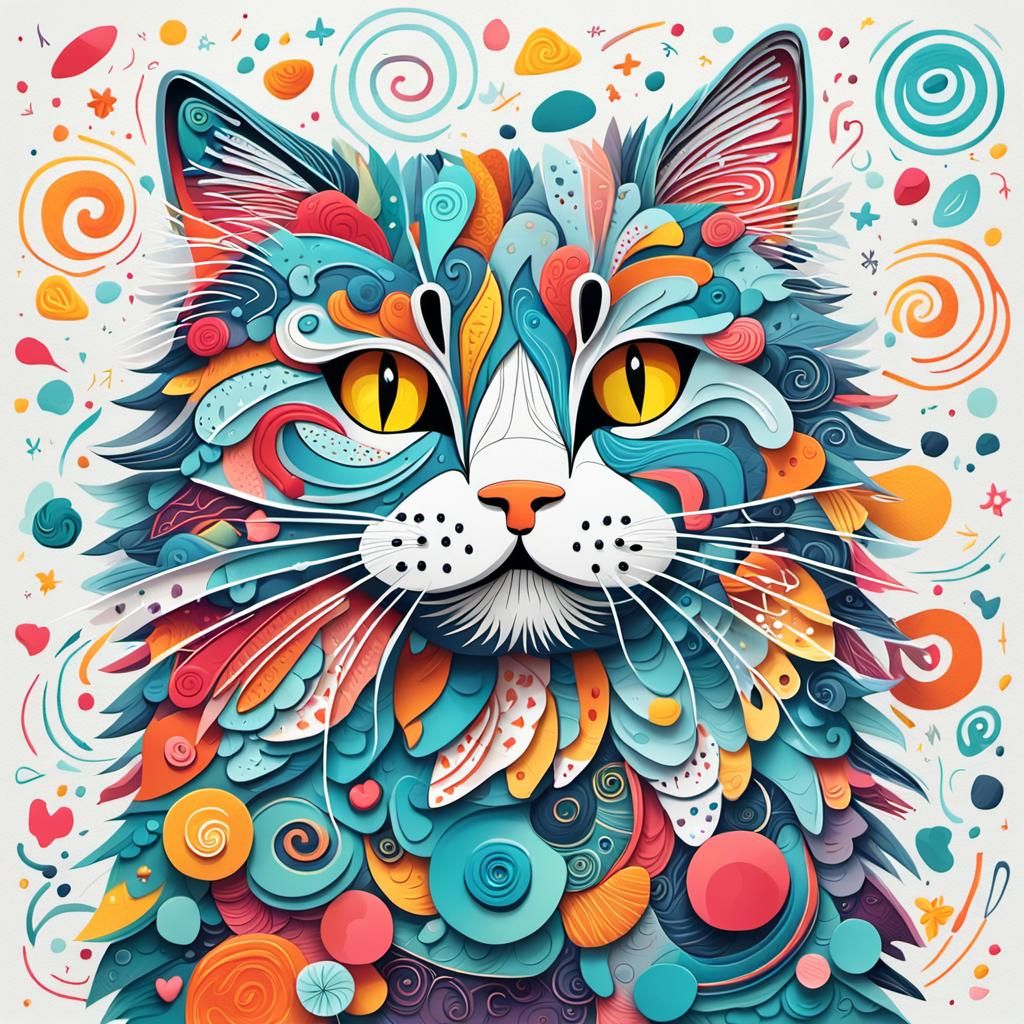 Vibrant Whimsical Doodle Cat Delights