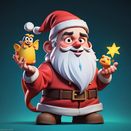 Surreal Santa in Vibrant Cyberpunk 3D Style
