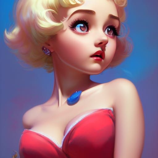 Vintage-Inspired Cartoon Goddess with Blonde Hair and Ice Cr...