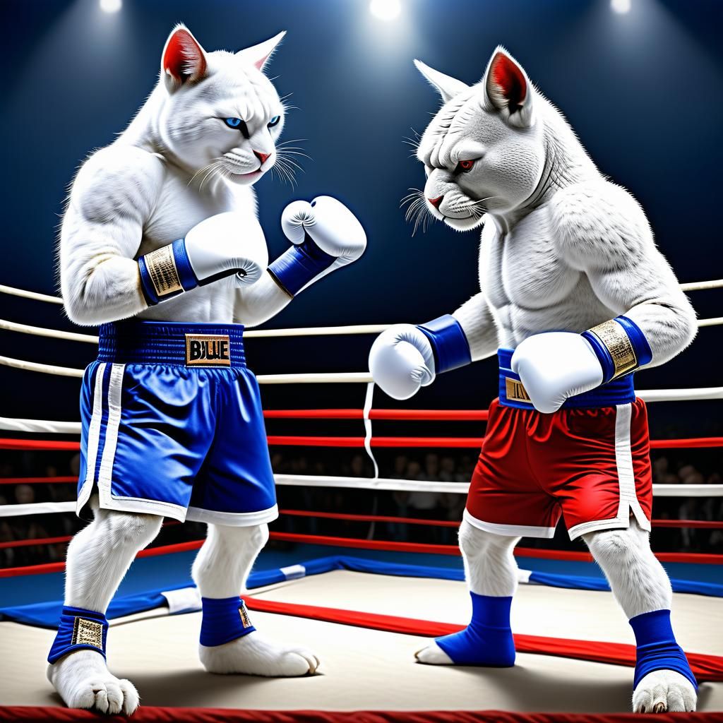 Whimsical Boxing Match Between a Boxing Cat and a Donkey Cha...