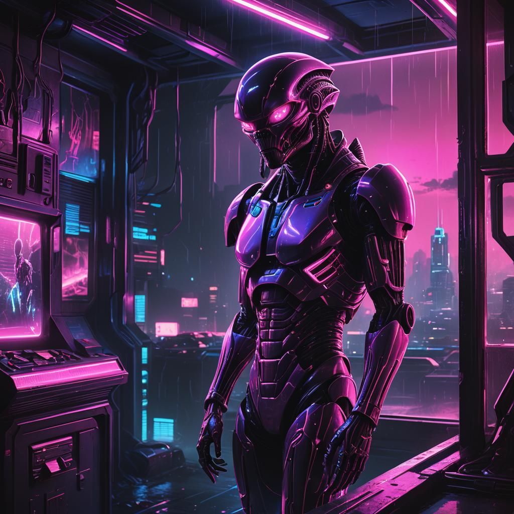 Surreal Cyberpunk Scene in Synthwave Neon Style
