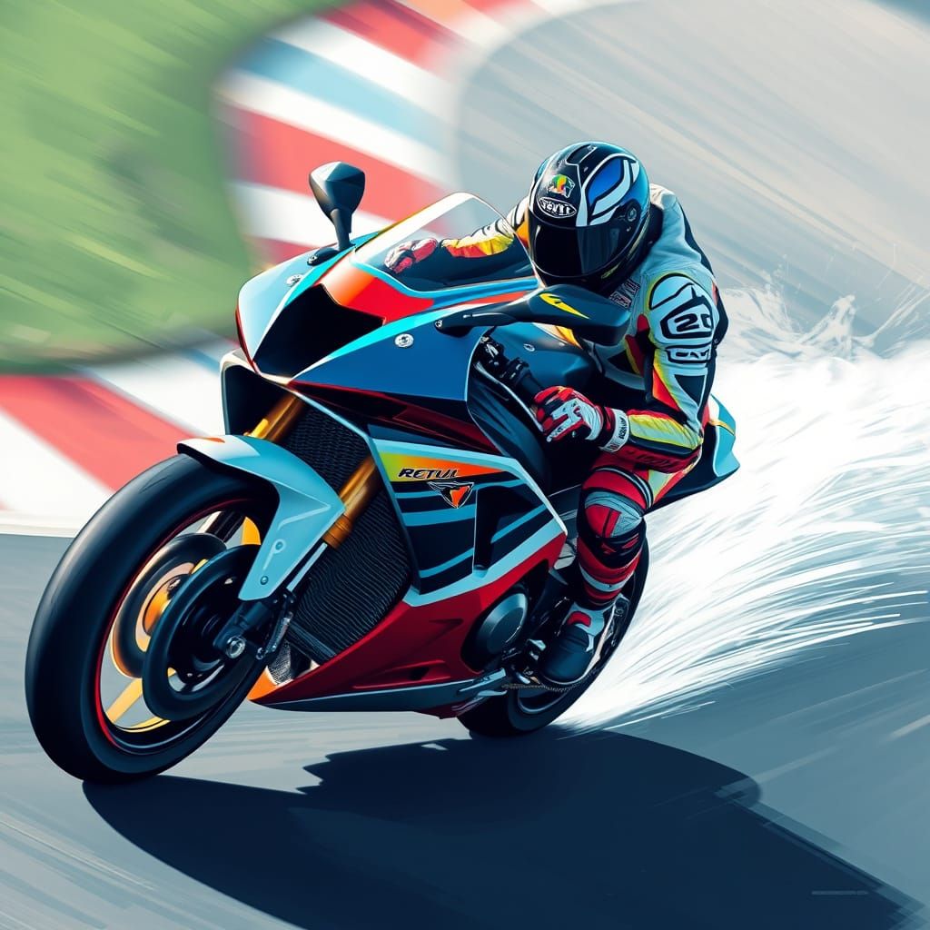 Motorcycle Racer on Track in Futuristic Style