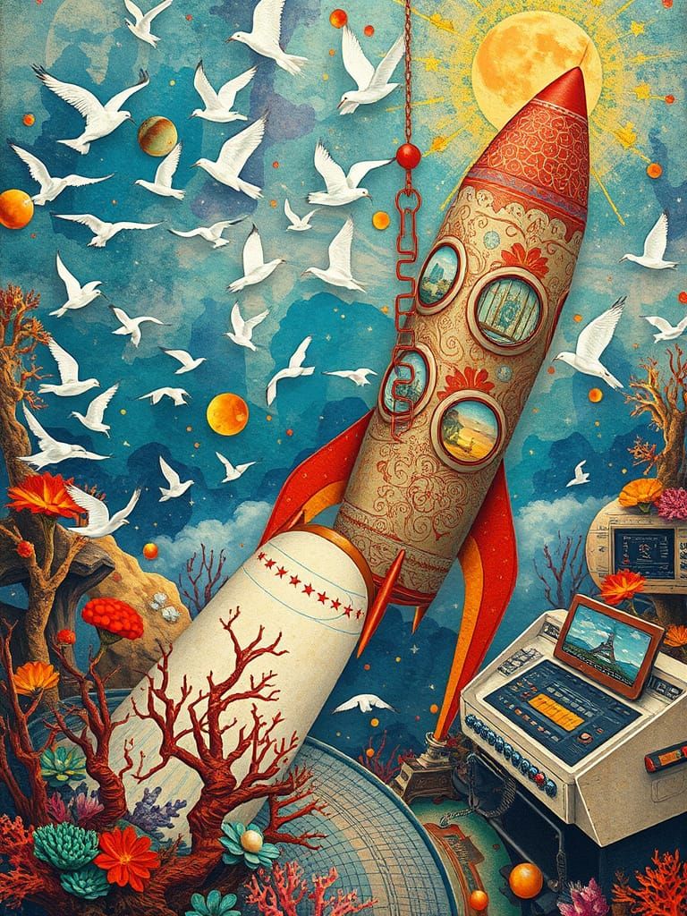 Retro Rocket Lands on Surreal Alien Planet