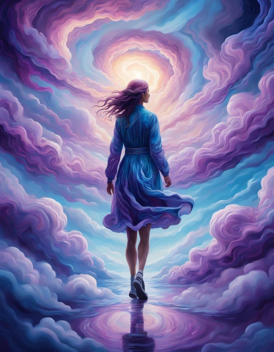 Surrealism: Person Steps Into Infinity as Oil Painting