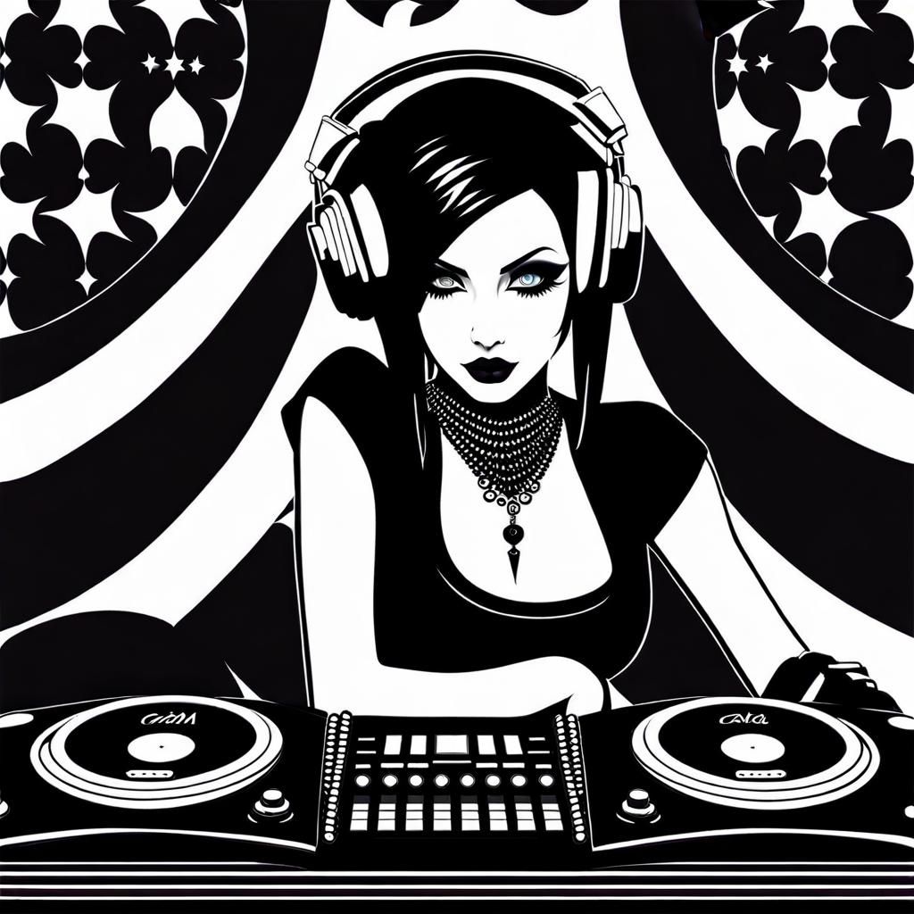 Sultry Goth DJ in Casual Attire