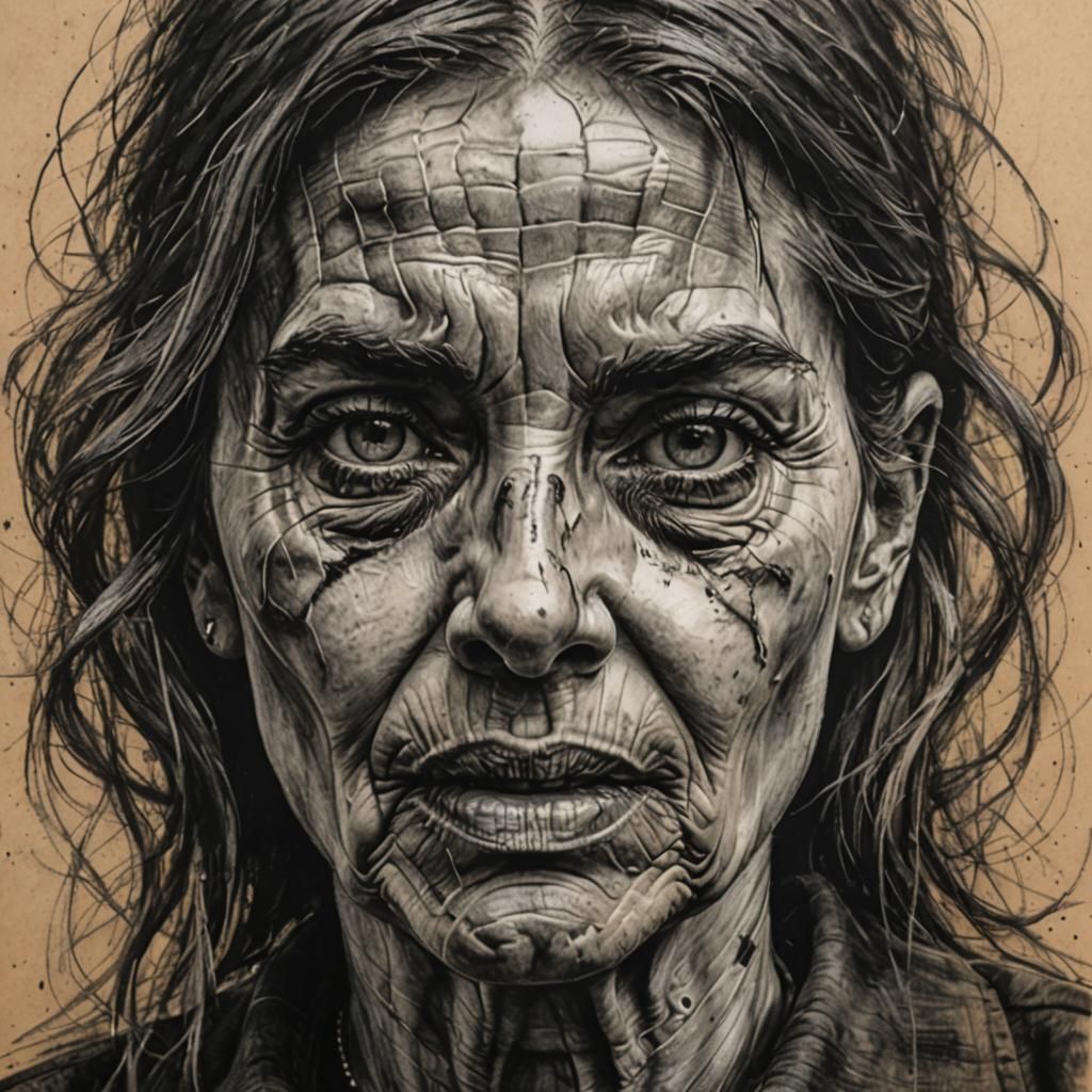 Haunting Portrait of Condemning Disdain in Charcoal