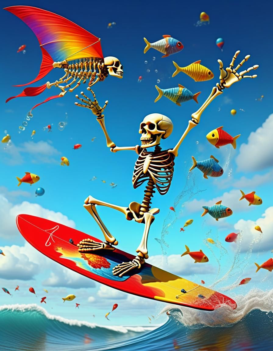 Surreal Skeleton Surfs Madness