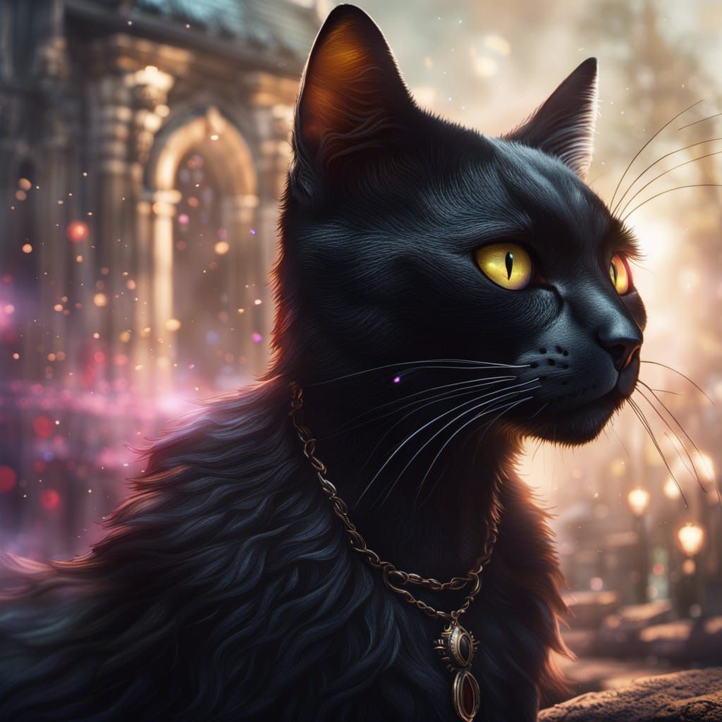 Ethereal Black Cat in Mystical Realms
