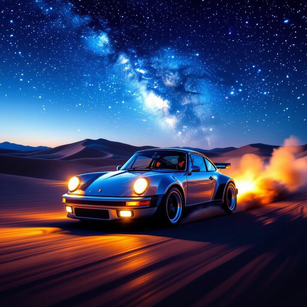 Porsche 911 Racing Through Desert Night