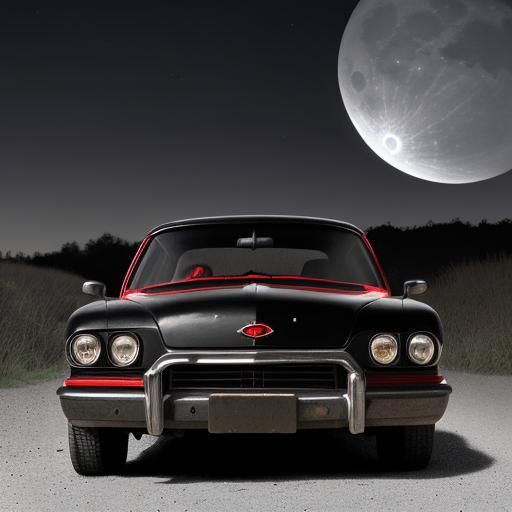 Classic Red Automobile Illuminated by Dark Moonlight