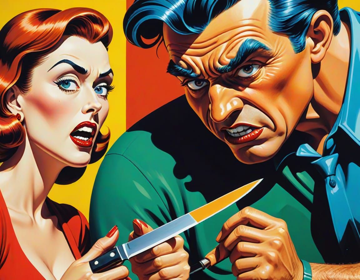 Comical Knife Scene in Pop Art Style