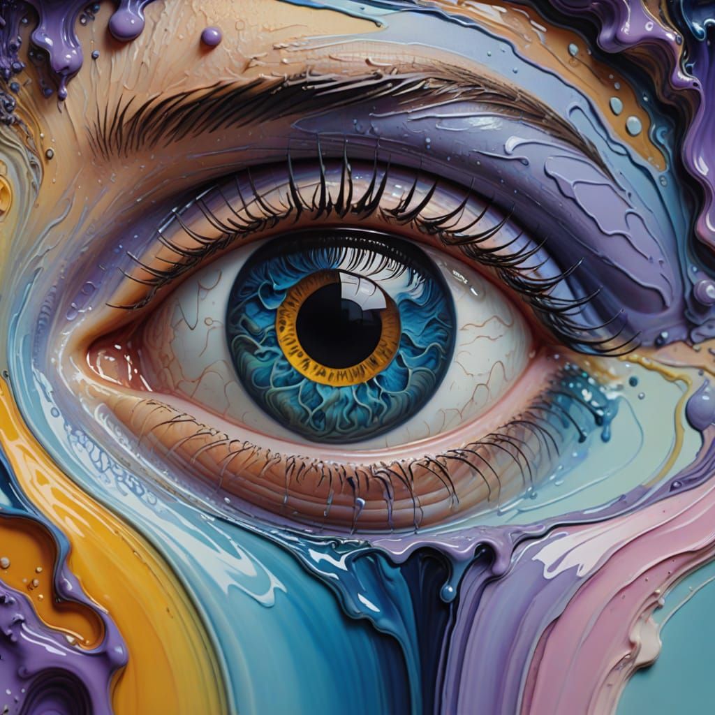 Surreal Landscape Reflected in Eye: Dreamlike Oil Painting