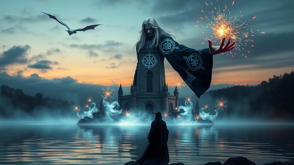 Wizard Channels Arcane Forces in Crepuscular Light