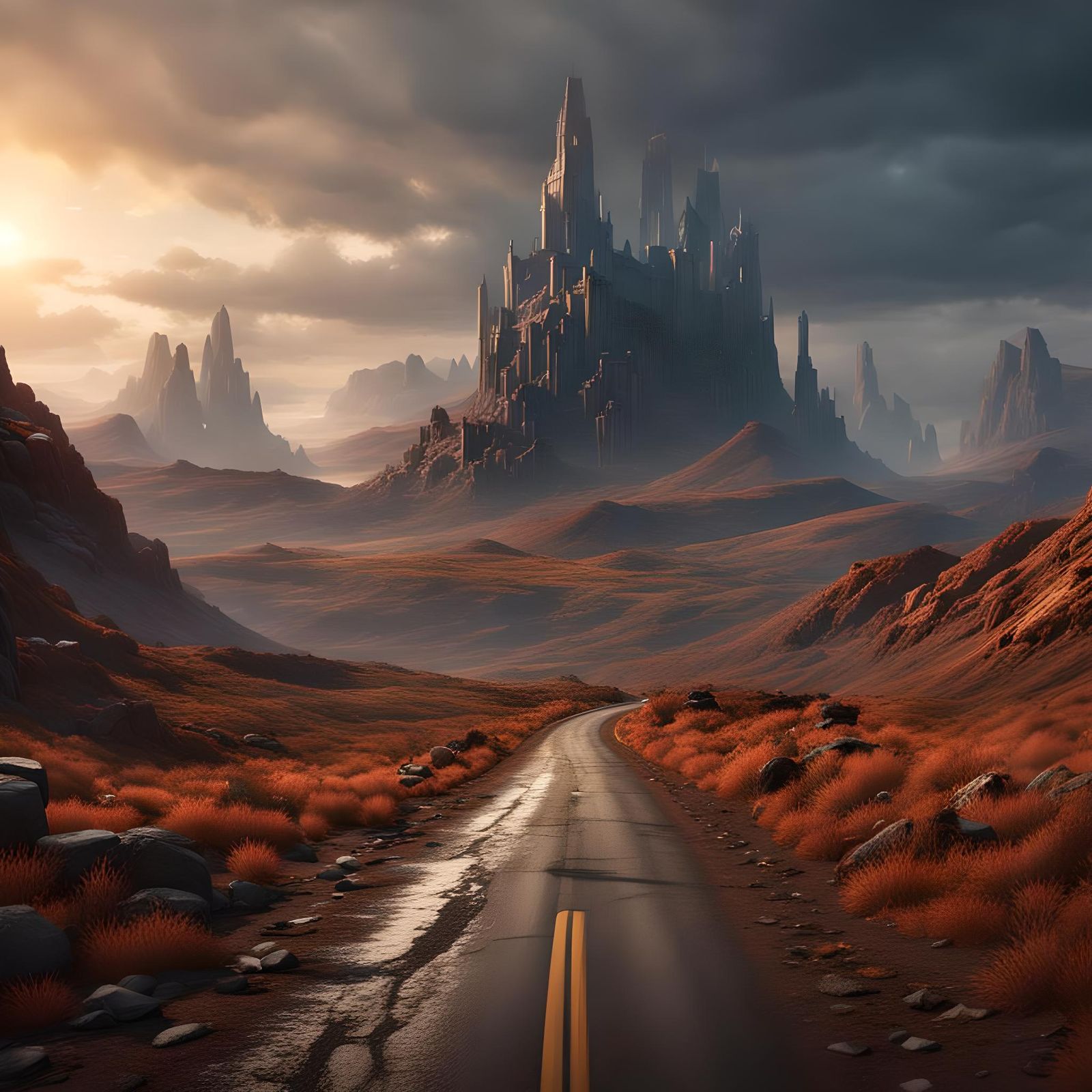 Surreal Deserted Highway in Moody Fantastical Landscapes