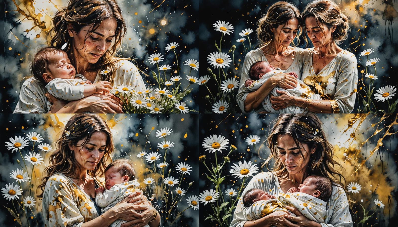 Ethereal Mother's Love in Vibrant Watercolor