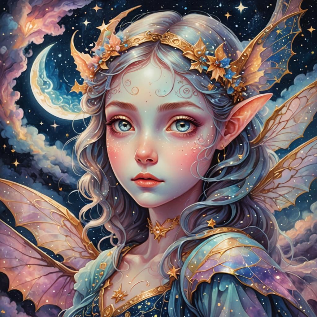 Dreamweaver Fairy in a Starry Astral Scene