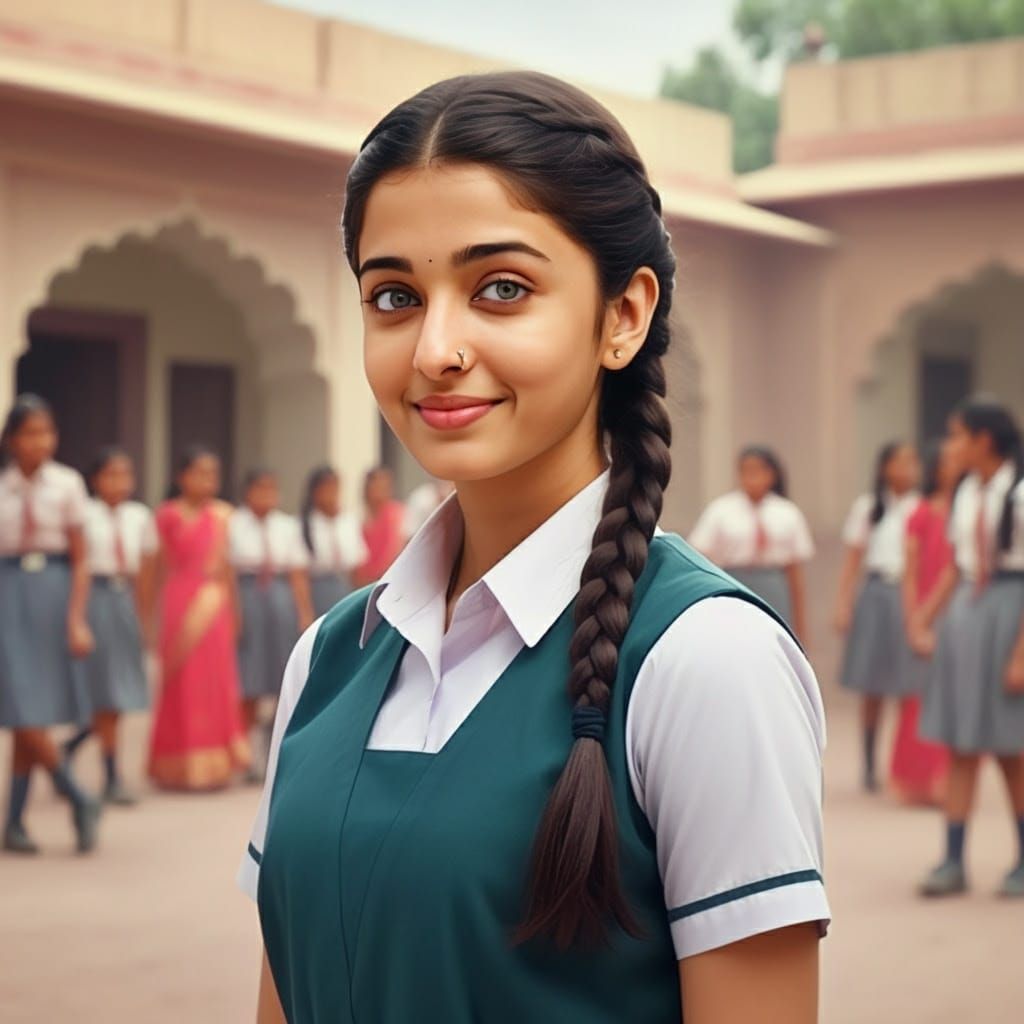 A Young Indian Schoolgirl in Traditional Attire